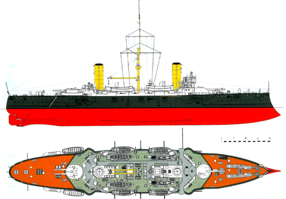 Ship RN Giuseppe Garibaldi [Armored Cruiser] (1899) - drawings, dimensions, pictures
